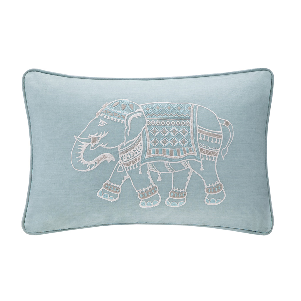 

INK+IVY - Zahira Embroidered Oblong Pillow - Blue - 12x18