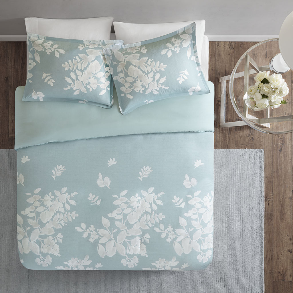 

Madison Park - Marian 3 Piece Cotton Printed Duvet Cover Set - Aqua - King/Cal King