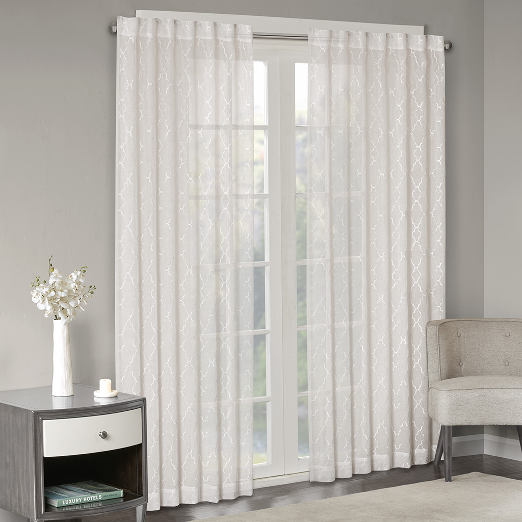 

Madison Park - Lorne Fret Embroidered Sheer Panel - White - 50x84