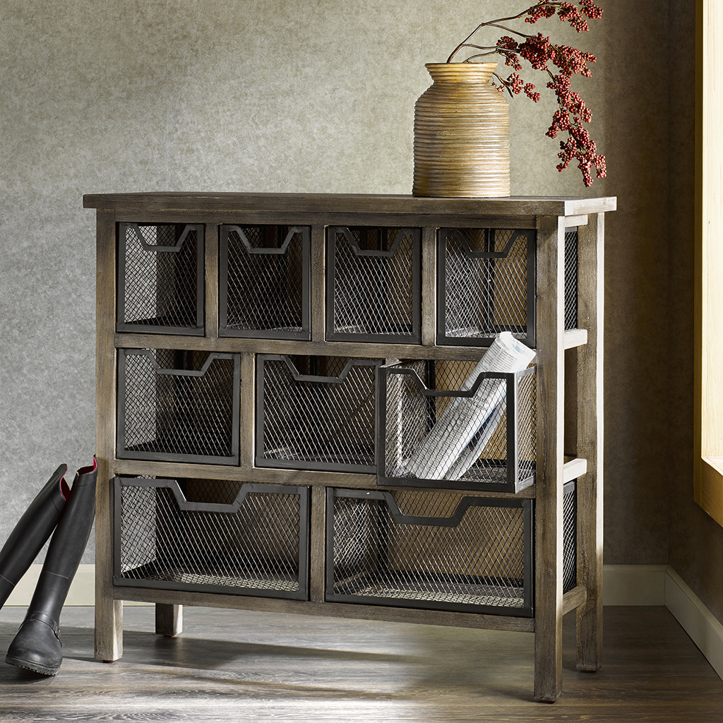 

Madison Park - Cirque Metal Bin Console Table - Grey - See below