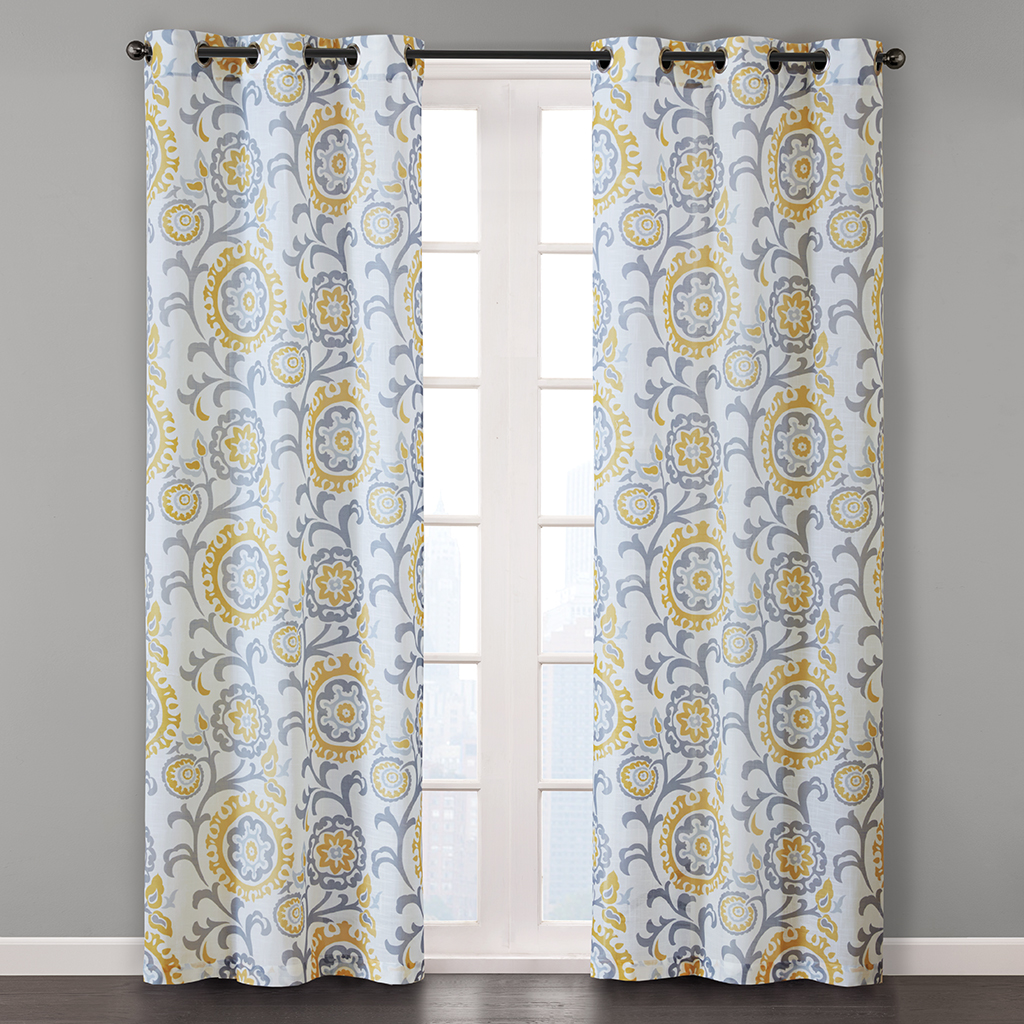 

N Natori - Prado Window Curtain Pair - Yellow Multi - 84" Panel