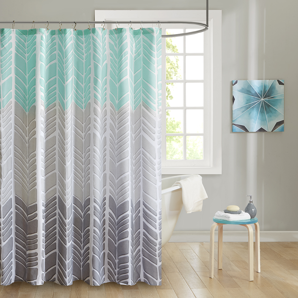 

Intelligent Design - Adel 100% Microfiber Printed Shower Curtain - Aqua - 72x72