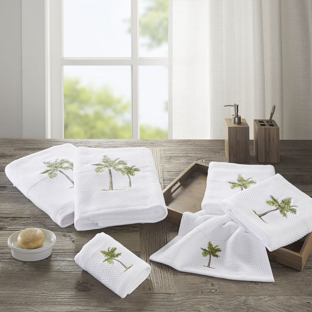 

Madison Park - Palm 6 Piece Embroidered Cotton Towel Set - Green - See below