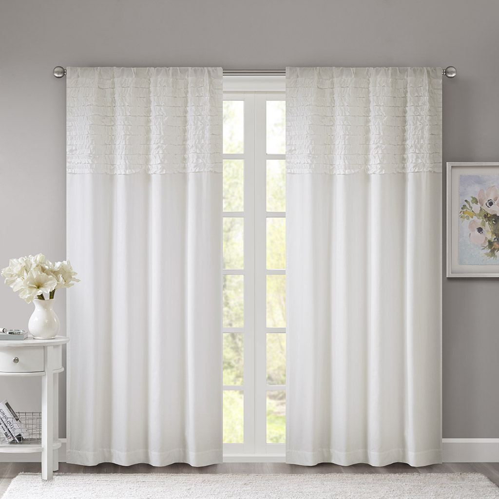 

Madison Park - Bessie Cotton Horizontal Ruffle Curtain - White - 63" Panel