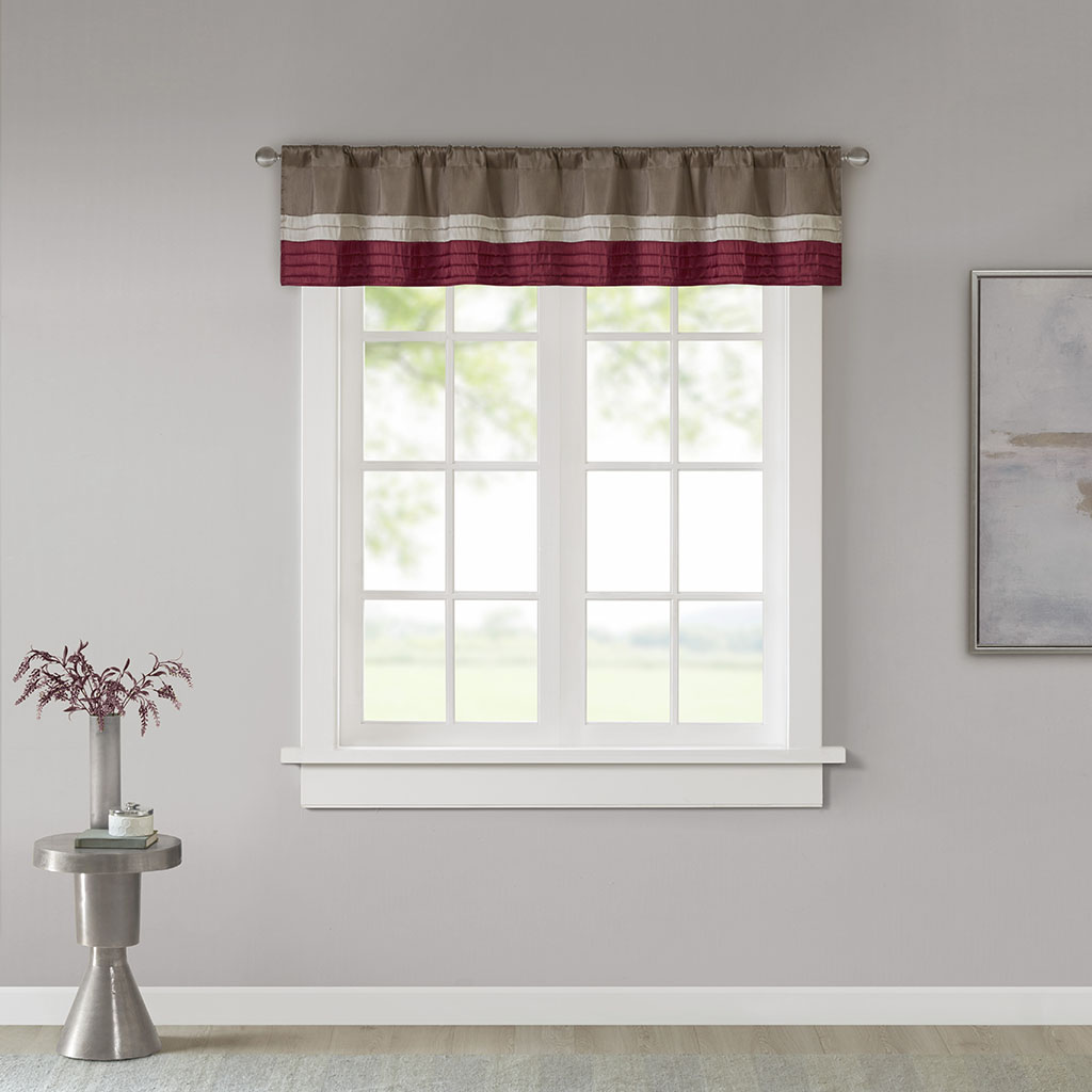 

Madison Park - Amherst Polyoni Pintuck Window Valance - Red - 50x18