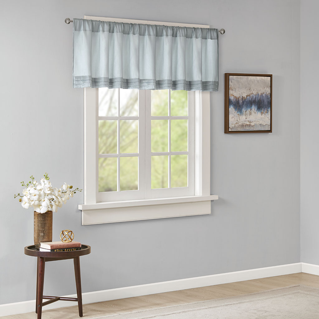 

Madison Park - Emily Faux Silk Solid Pleated Valance - Dusty Aqua - 50x18