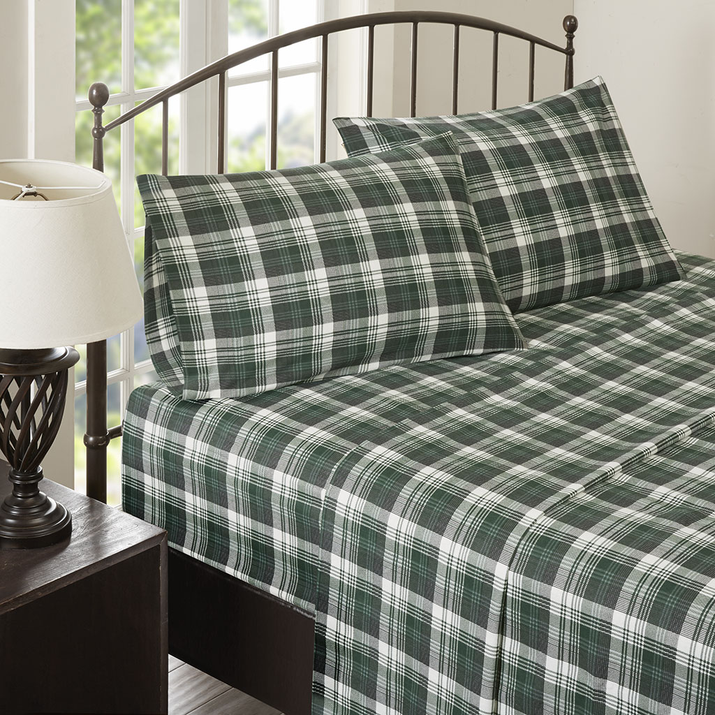 

Woolrich - Flannel Cotton Sheet Set - Green Plaid - King