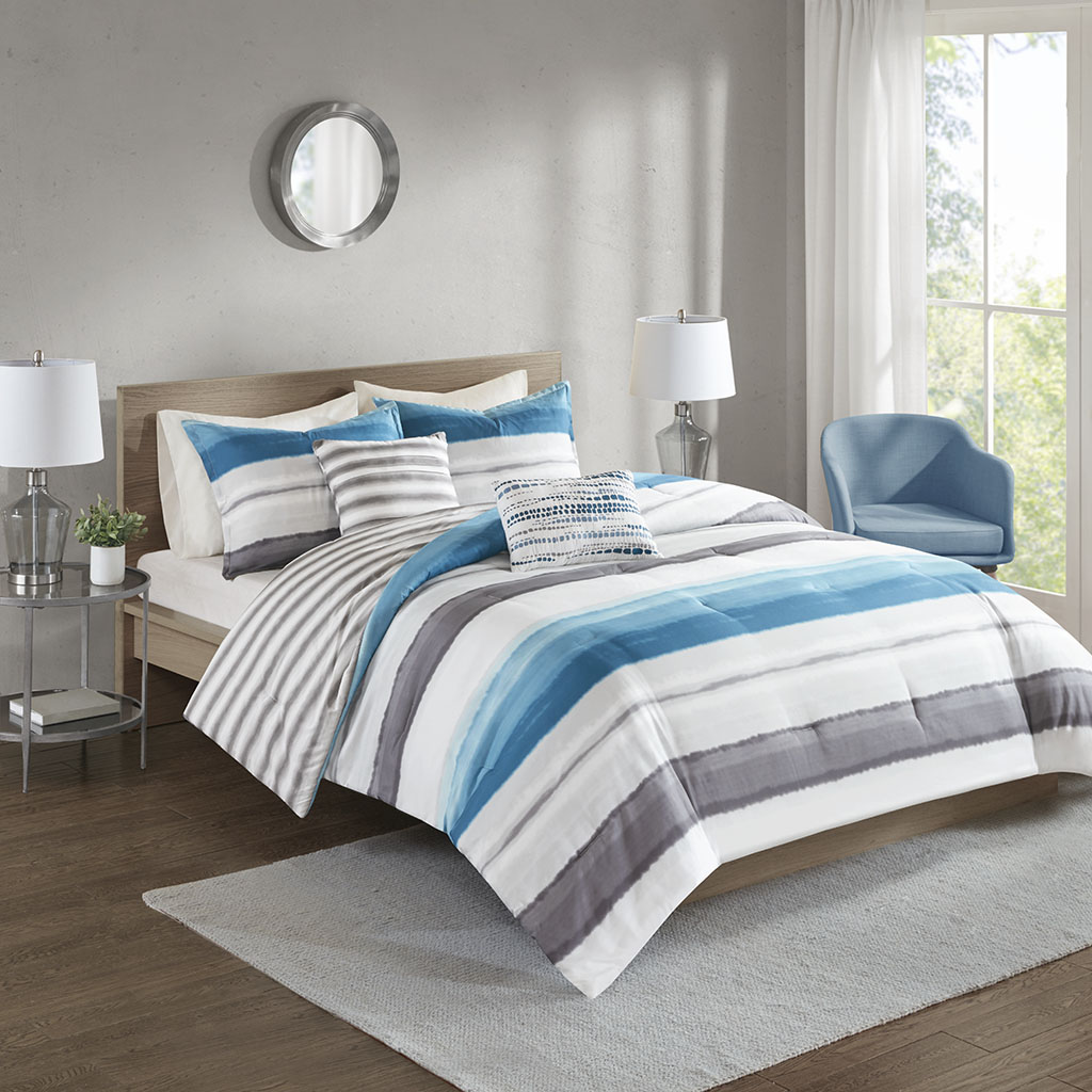 

510 Design - Wallace 5 Piece Reversible Print Comforter Set - Indigo - Full/Queen