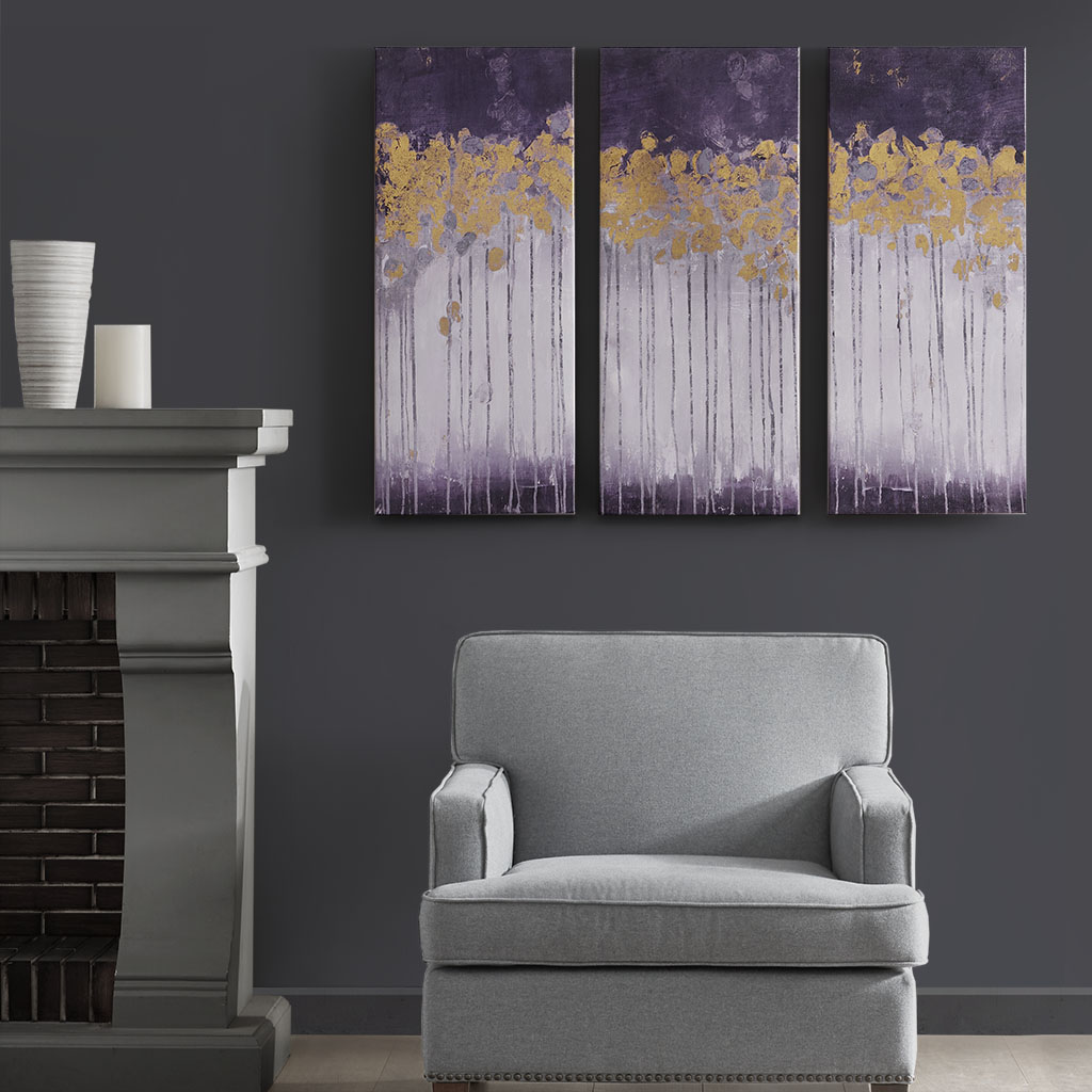 

Madison Park - Midnight Forest Violet Gel Coat Canvas with Gold Foil Embellishment 3 Piece Set - Purple - See below