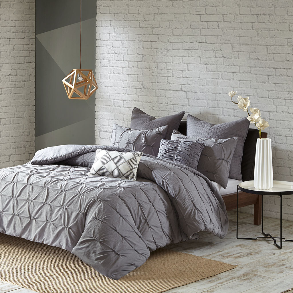 

Urban Habitat - Karter 7 Piece Embroidered Duvet Cover Set - Grey - Full/Queen