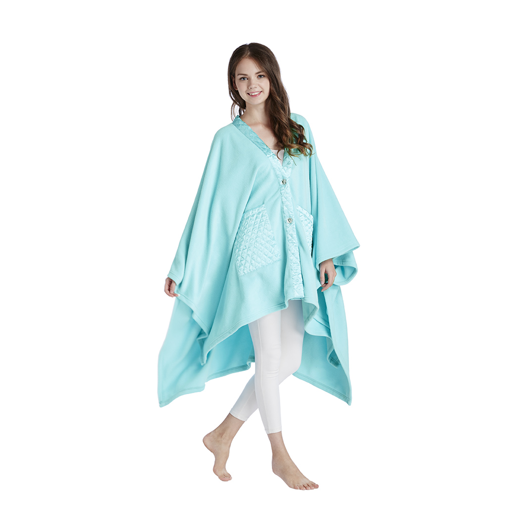 

Comfort Classics - Micro Fleece Angel Wrap w/Quilted Satin Trim - Aqua - 58x72