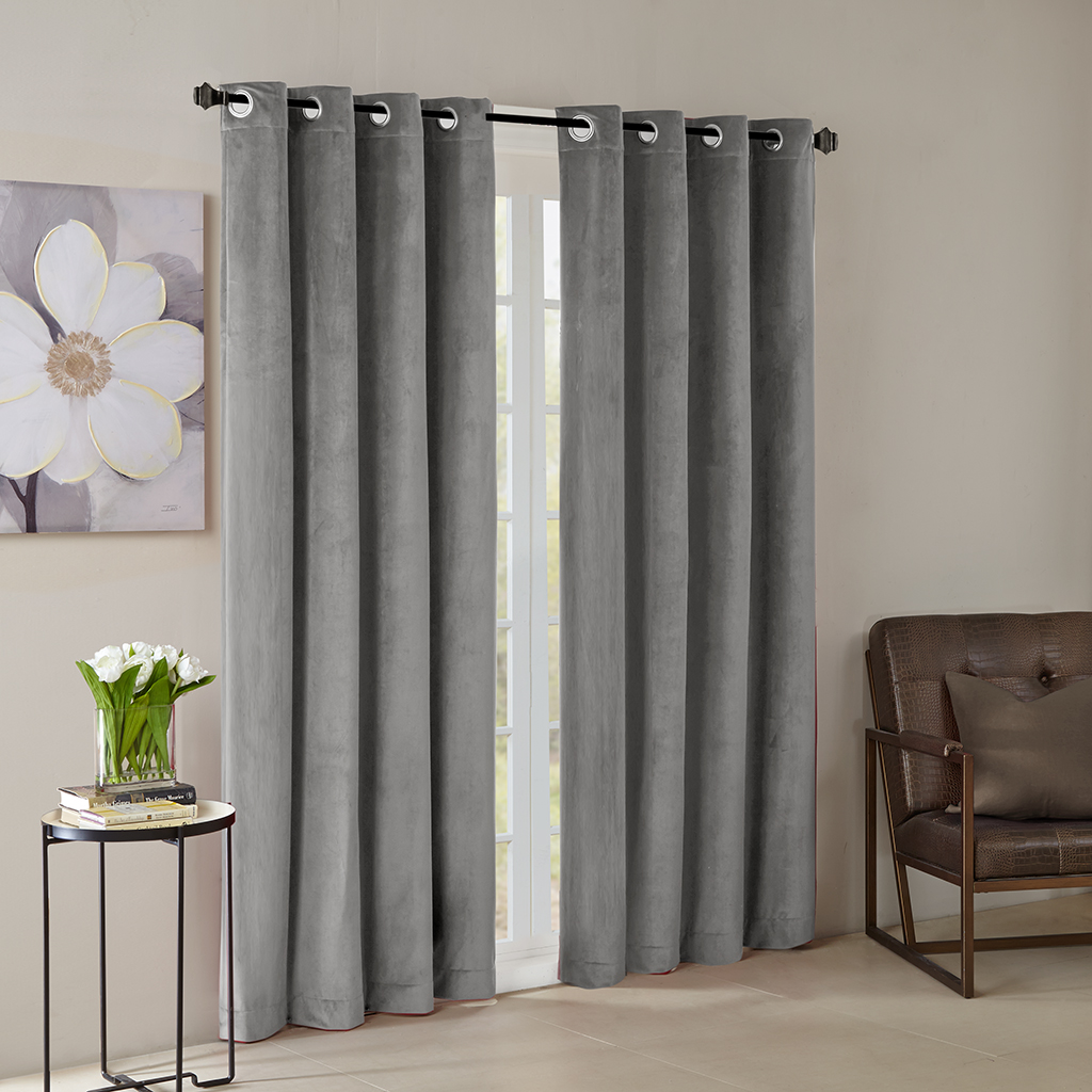 

Madison Park - Monroe Solid Velvet Window Panel - Grey - 84" Panel