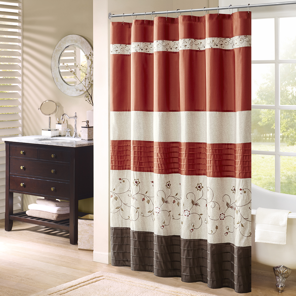 

Madison Park - Serene Faux Silk Embroidered Floral Shower Curtain - Spice - 72x72