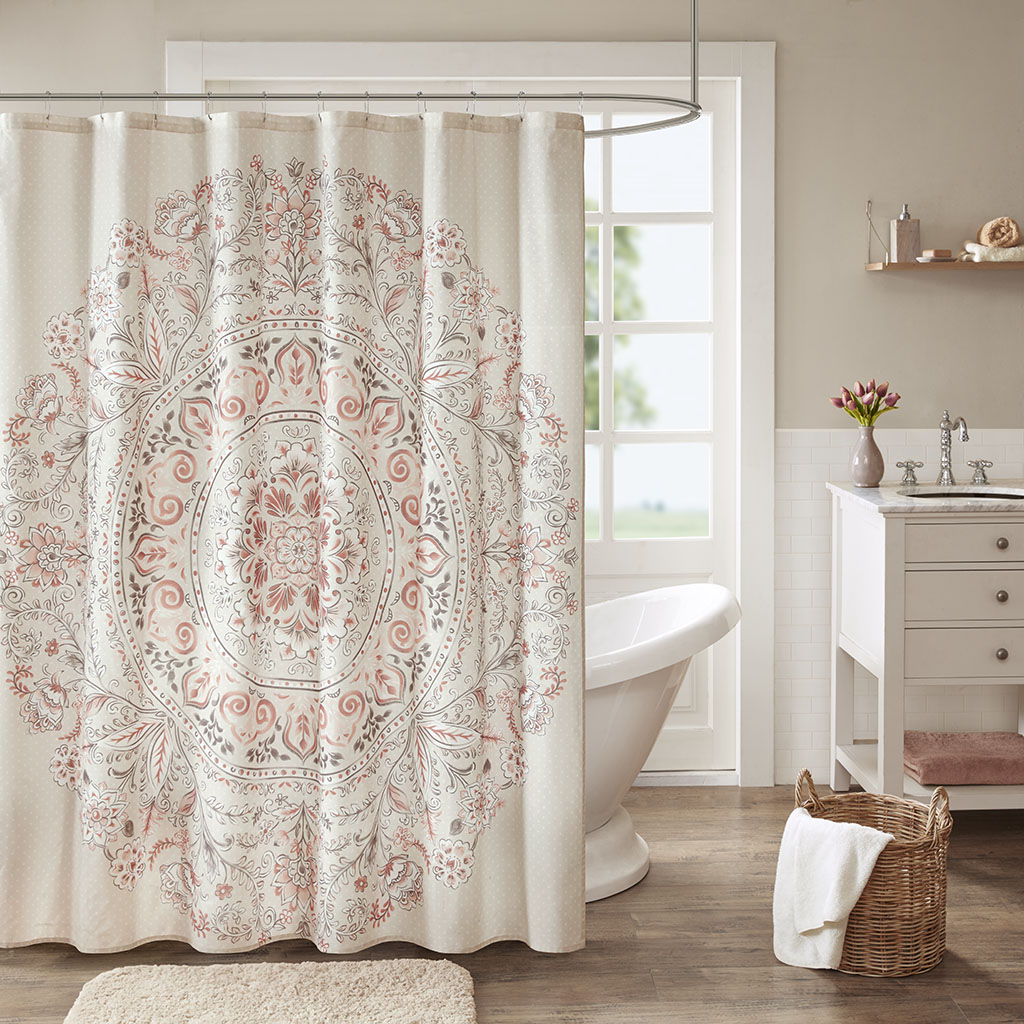 

Madison Park - Elise Cotton Printed Shower Curtain - Blush - 72x72