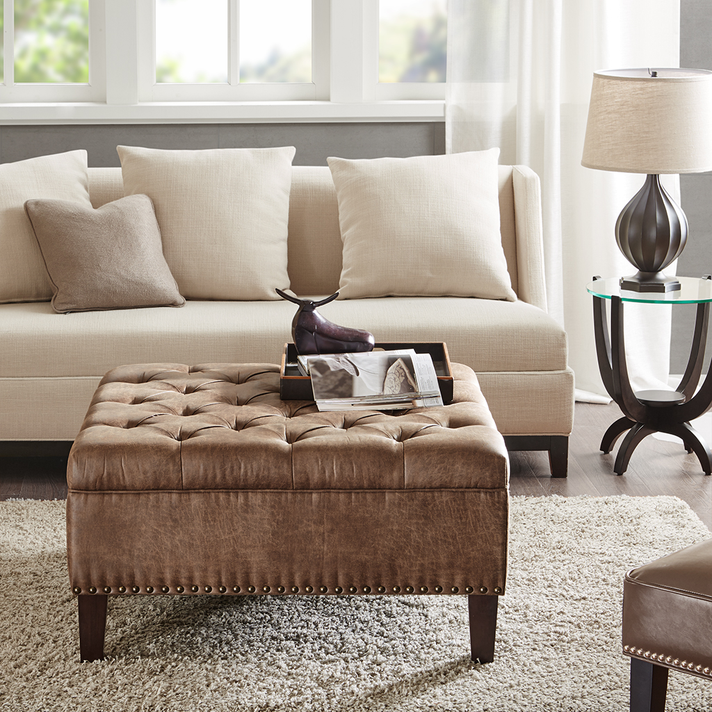 

Madison Park - Lindsey Tufted Square Cocktail Ottoman - Brown - See below