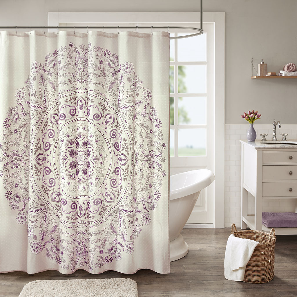 

Madison Park - Elise Cotton Printed Shower Curtain - Purple - 72x72