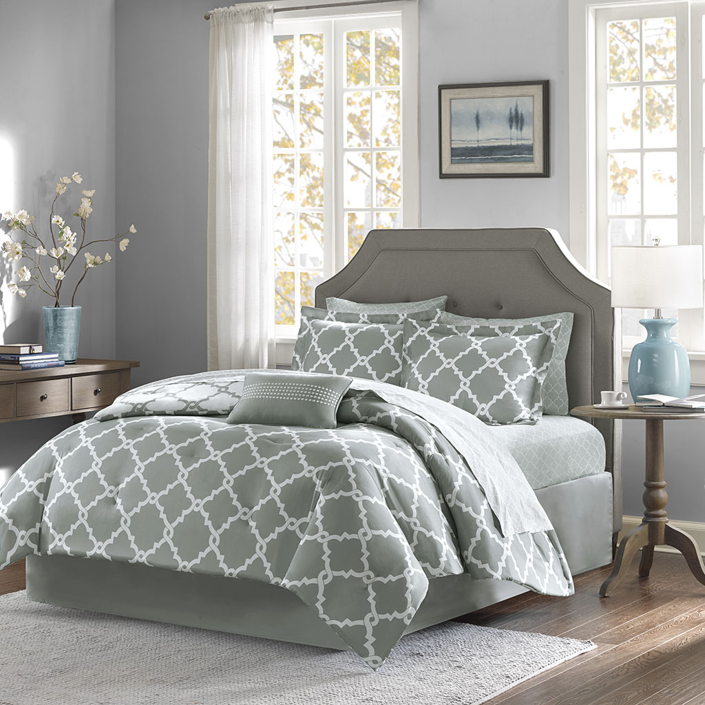 

Madison Park Essentials - Merritt Reversible Complete Comforter and Cotton Sheet Set - Grey - Queen