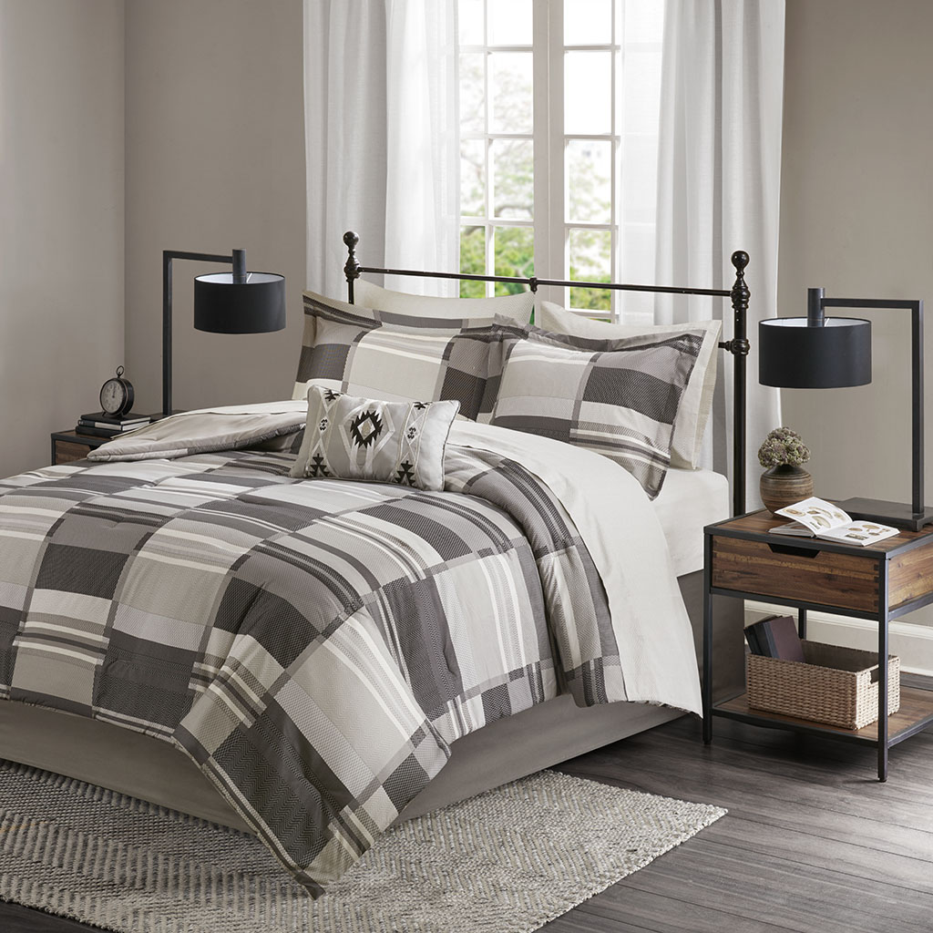

Madison Park Essentials - Alberta Complete Comforter and Cotton Sheet Set - Grey - Twin