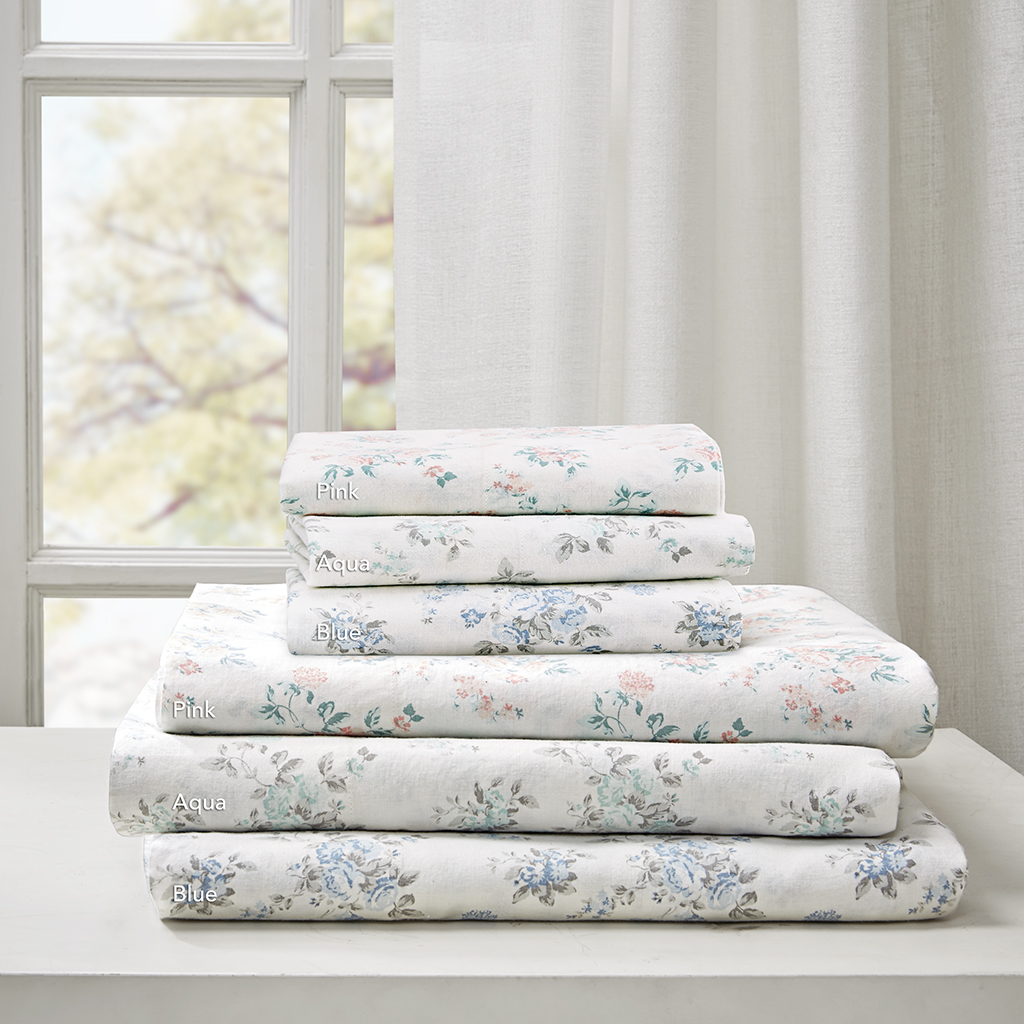 

Madison Park - Floral Comfort Wash Cotton Sheet Set - Blue - Queen