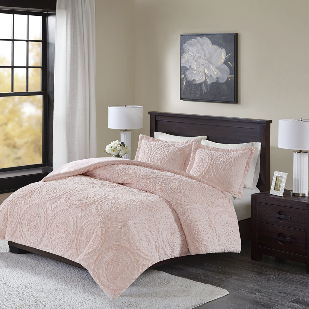 

Madison Park - Arya Medallion Ultra Plush Comforter Mini Set - Blush - Full/Queen