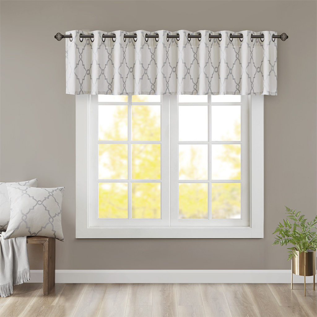 

Madison Park - Saratoga Fretwork Print Grommet Top Window Valance - Ivory - 50x18