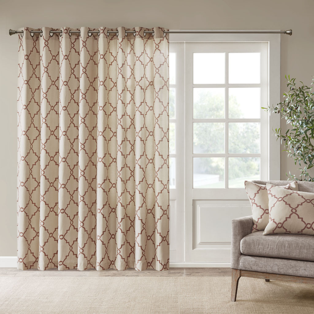 

Madison Park - Saratoga Fretwork Print Patio Window Curtain - Beige/Spice - 84" Panel