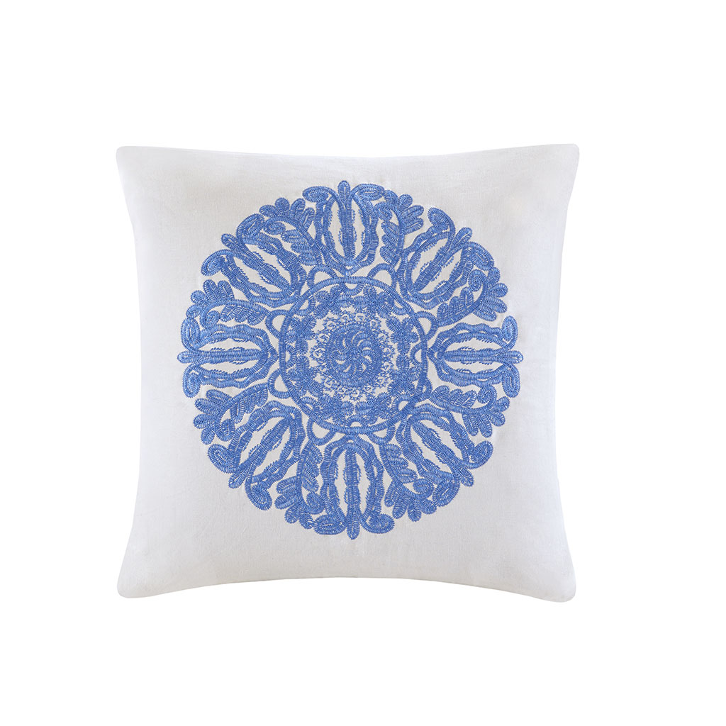 

Echo Design - Ravi Embroidered Cotton Square Decorative Pillow - Blue - 18x18