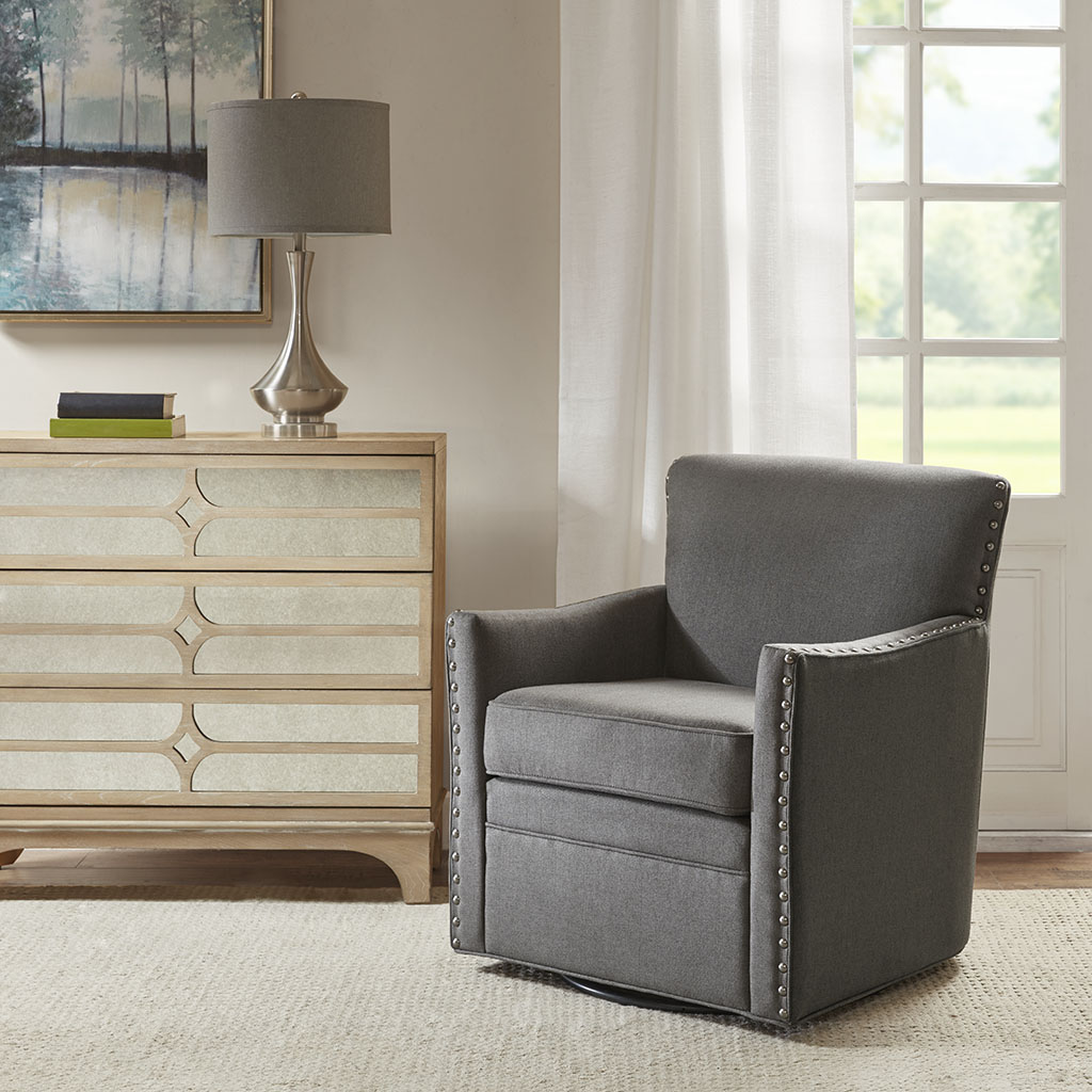 

Madison Park - Devrim Herringbone Texture Swivel Chair - Dark Grey - See below