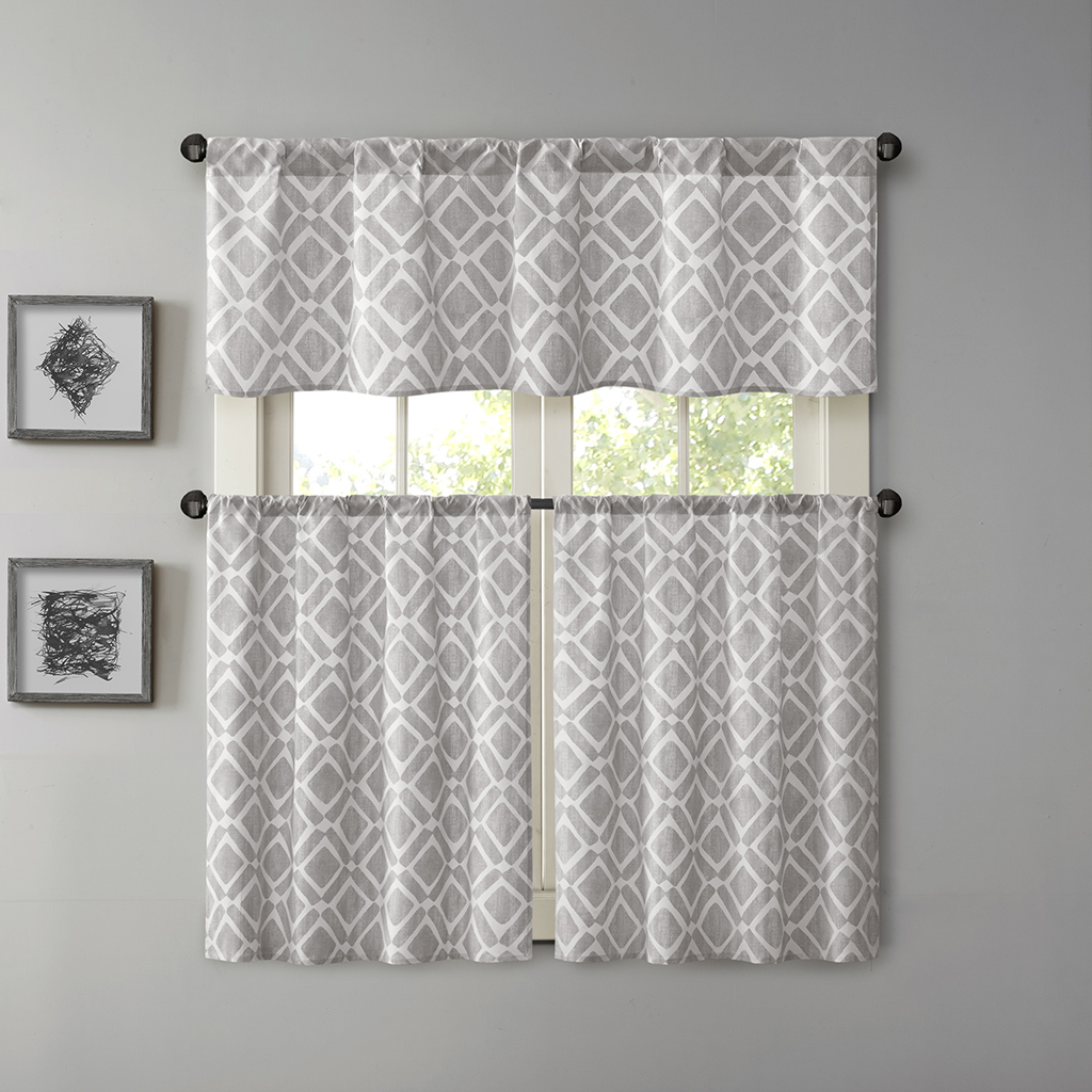 

Madison Park - Delray Poly Cotton Twill Printed Diamond Kitchen Tier Set - Grey - 30x24