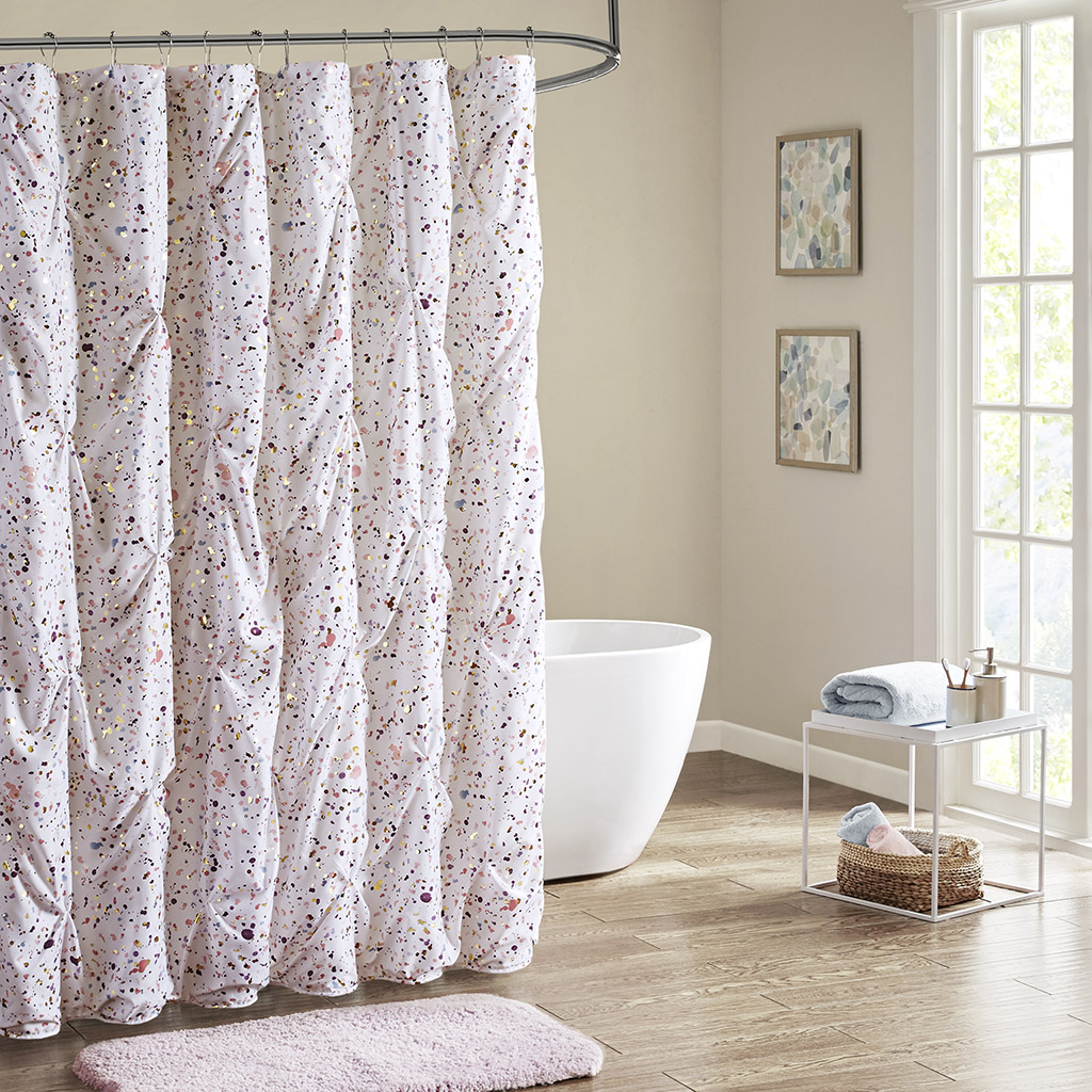 

Intelligent Design - Abby Pintucked Metallic Printed Shower Curtain - Plum/Pink - 72x72