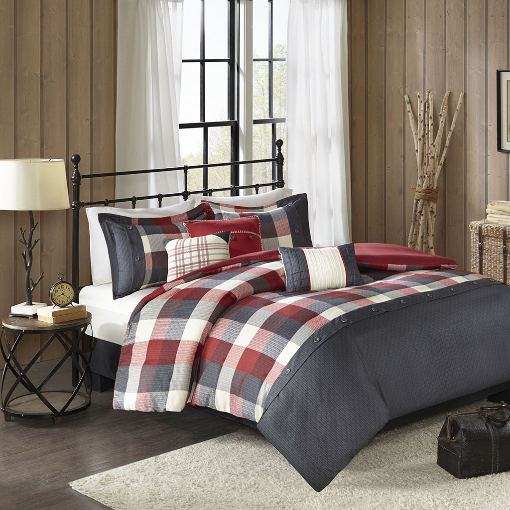 

Madison Park - Ridge 6 Piece Herringbone Duvet Cover Set - Red - Full/Queen