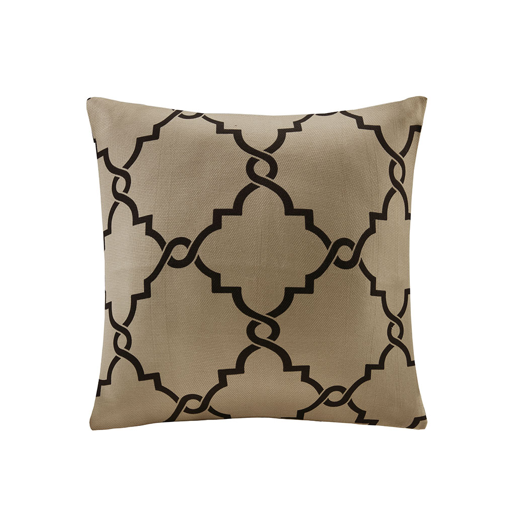 

Madison Park - Saratoga Fretwork Print Square Pillow - Khaki/Black - 20x20