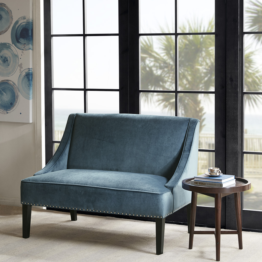 

Madison Park - Avalon Swoop Arm Settee - Blue/Brown - See below