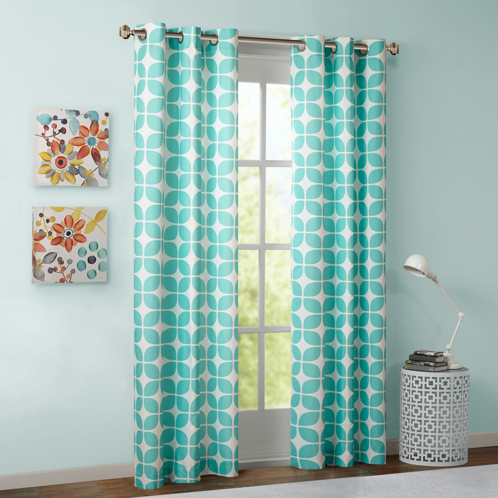 

Intelligent Design - Lita Geometric Grommet Top Window Curtain Pair - Aqua - 63" Panel