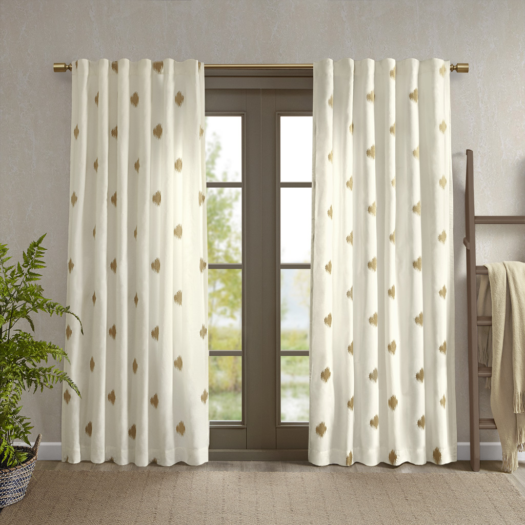 

INK+IVY - Stella Dot 100% Cotton Metallic Gold Embroidered Window Panel with Lining - Ivory/Gold - 54x84