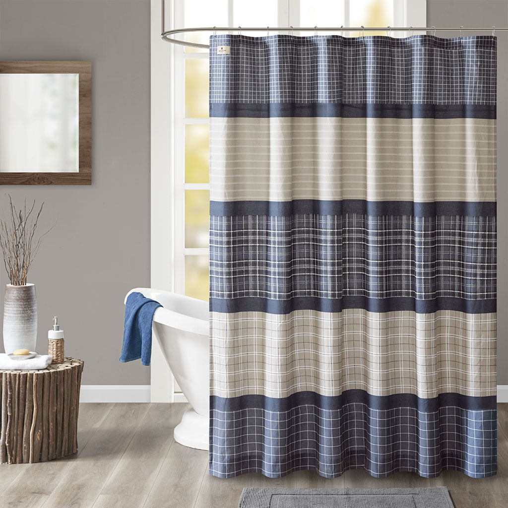 

Woolrich - Flagship Cotton Printed Plaid Shower Curtain - Blue/Grey - 72x72