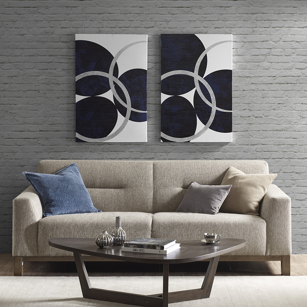 

INK+IVY - Celestial Orbit Navy Gel Coated and Silver Foil Canvas - Navy - See below