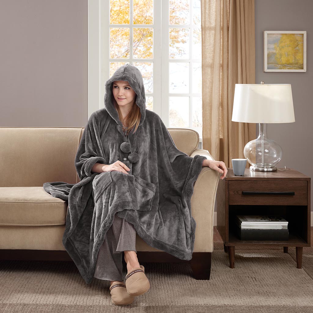 

Premier Comfort - Micro Velour Hoodie Angel Wrap - Silver - 58x72
