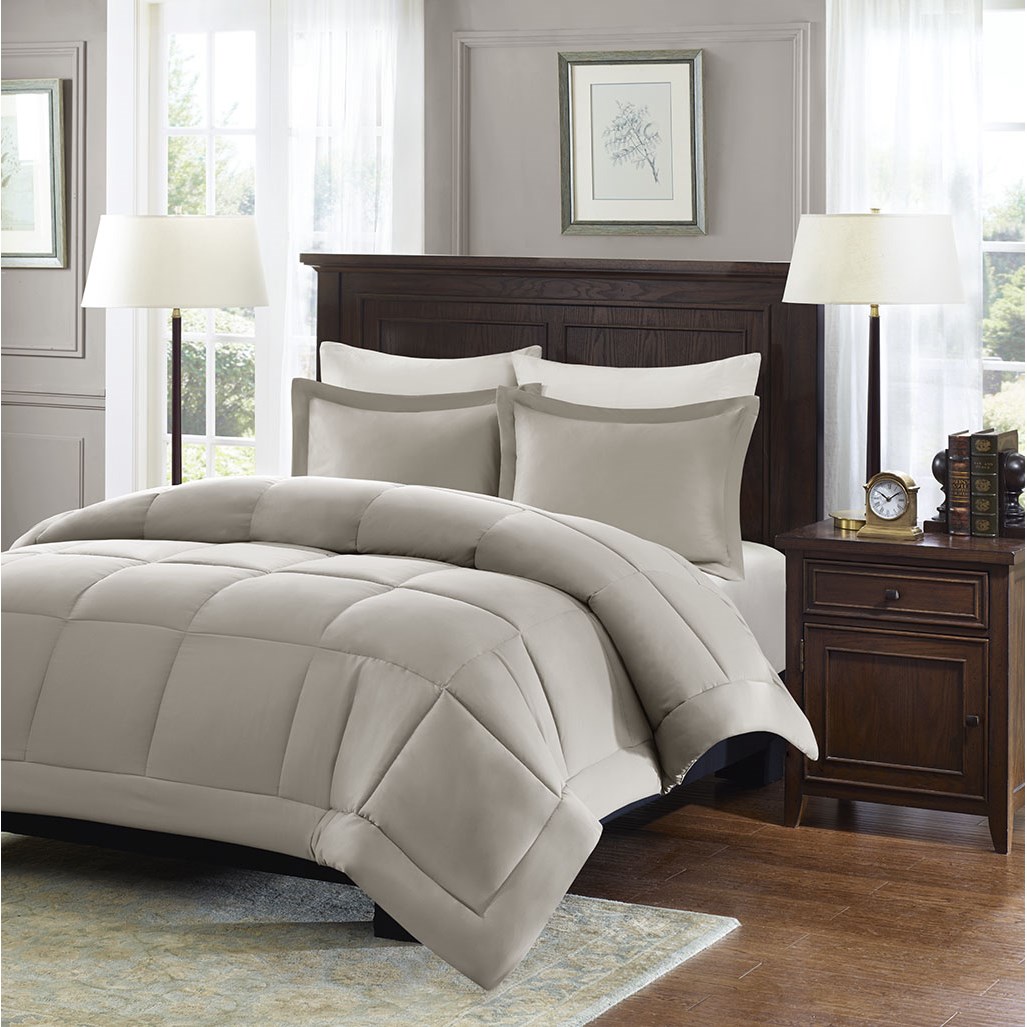 

Madison Park - Sarasota Microcell Down Alternative Comforter Mini Set - Taupe - Full/Queen