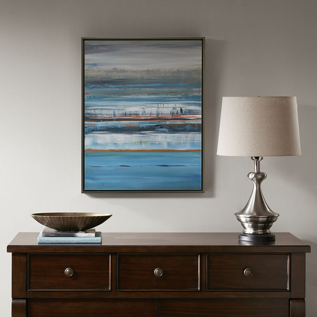 

Madison Park Signature - Blue Horizon Glass Coat Framed Canvas - Blue - See below