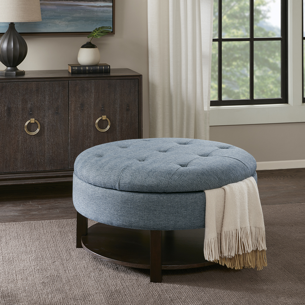 

Madison Park - Miller Ottoman - Denim/Morrocco - See below