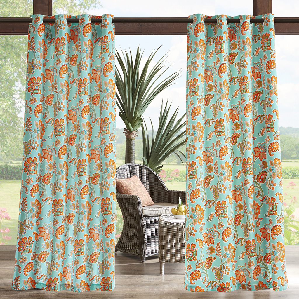 

Madison Park - Carillo Printed Floral 3M Scotchgard Outdoor Panel - Aqua Multi - 84" Panel