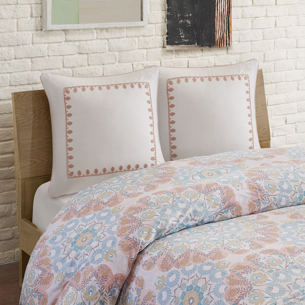 

Echo Design - Simona Embroidered Cotton Euro Sham - Grey - 26x26