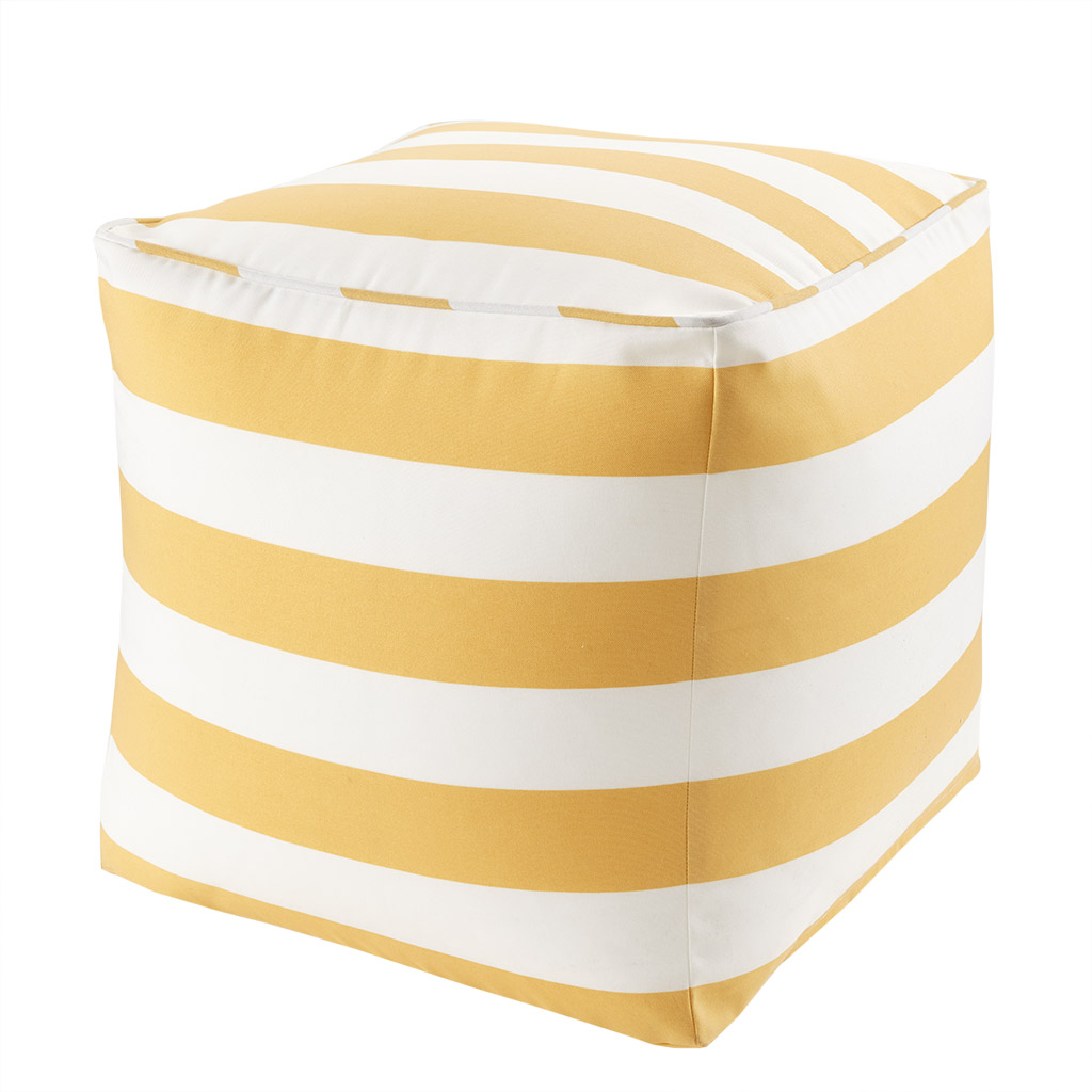 

Madison Park - Percee Printed Cabana Stripe 3M Scotchgard Outdoor Pouf - Yellow - 18x18x18
