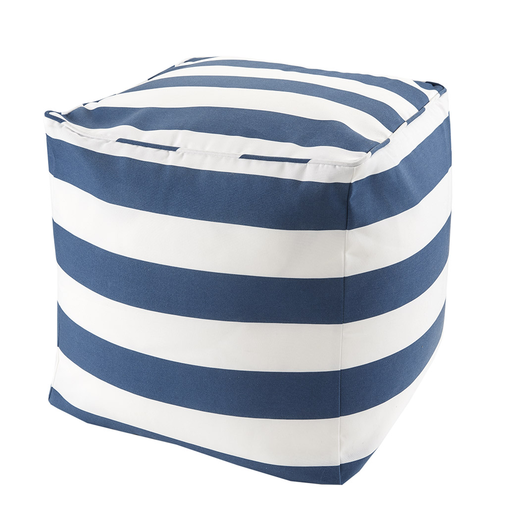 

Madison Park - Percee Printed Cabana Stripe 3M Scotchgard Outdoor Pouf - Navy - 18x18x18