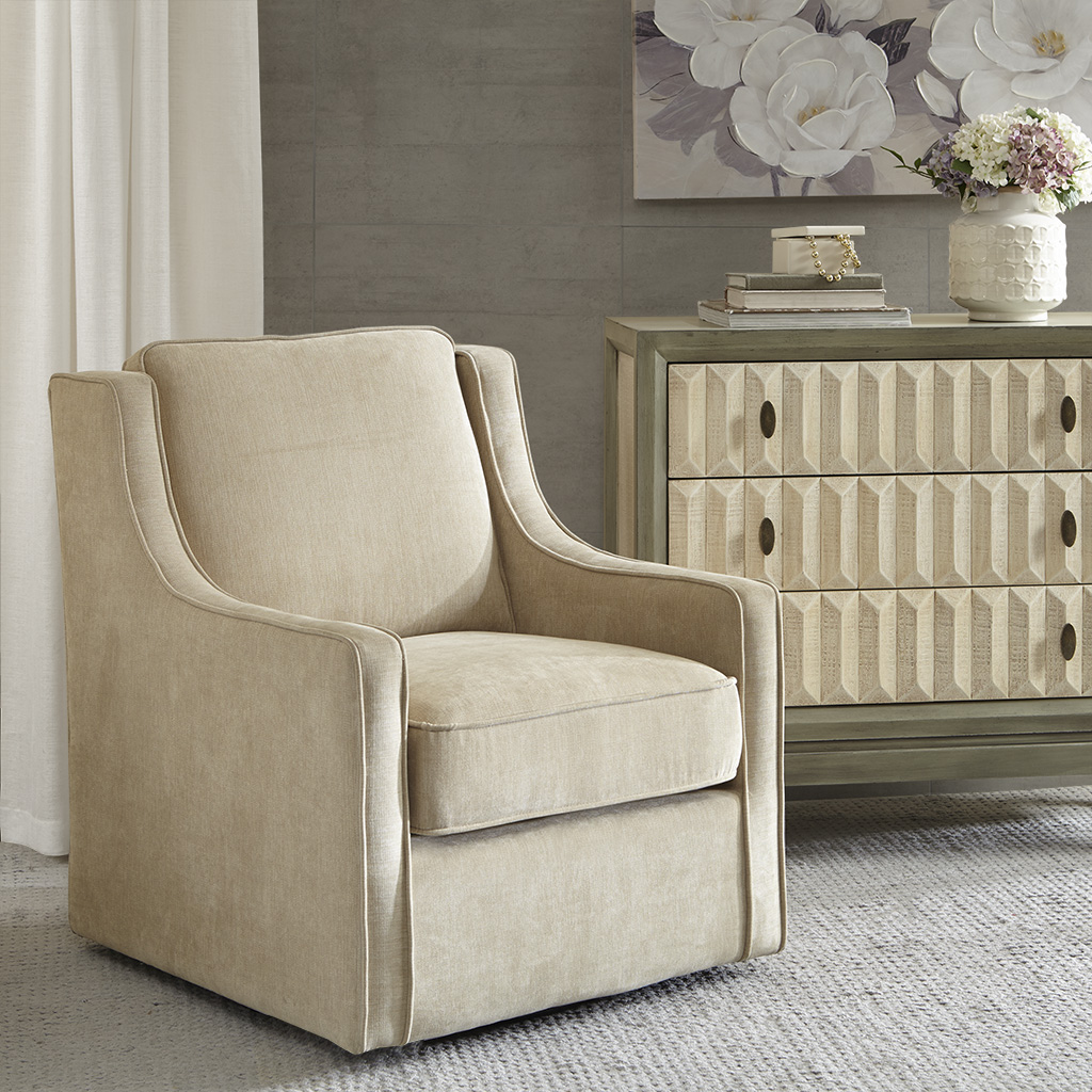 

Madison Park - Harris Chenille Swivel Chair - Cream - See below