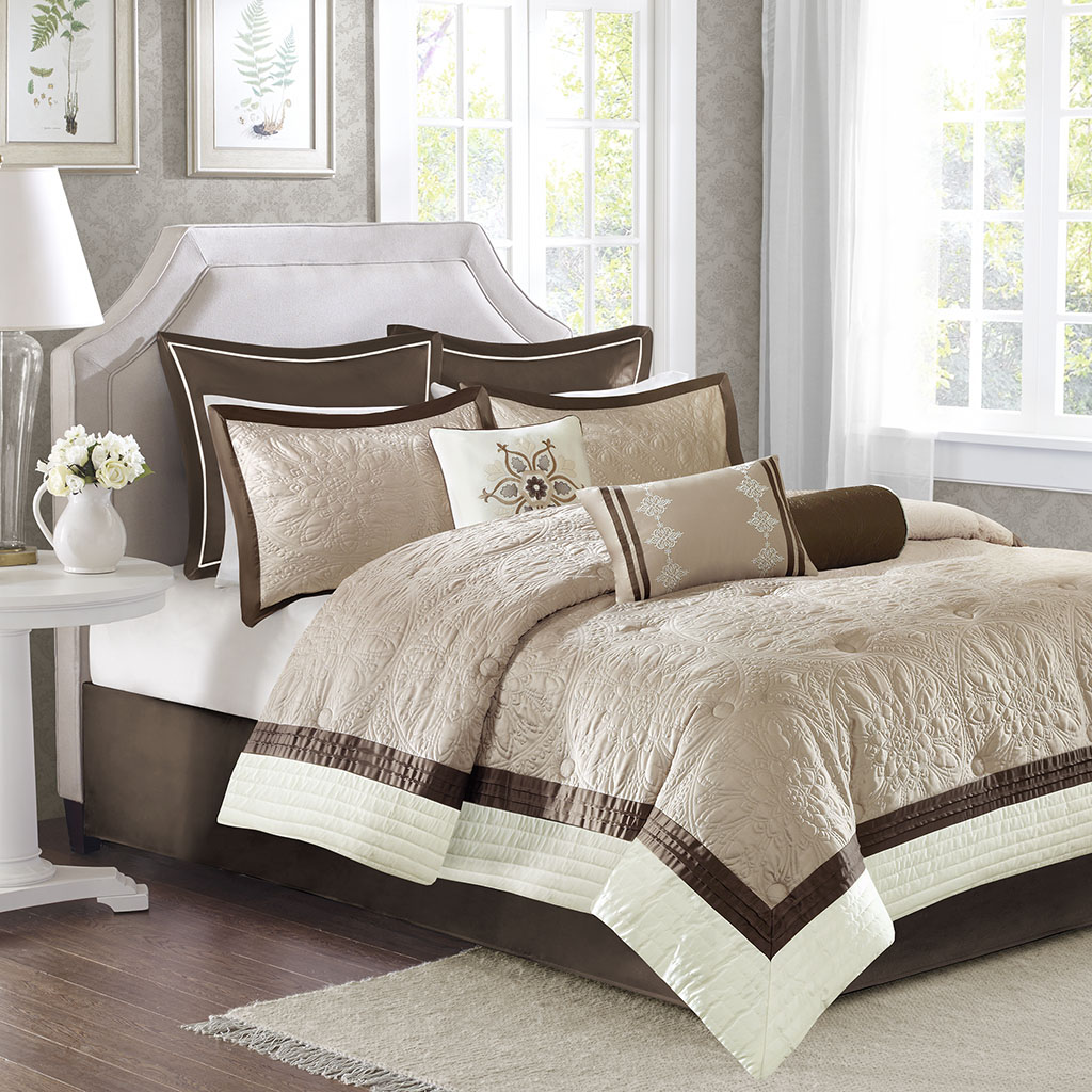 

Madison Park - Juliana 9 Piece Charmeuse Comforter Set - Beige - King