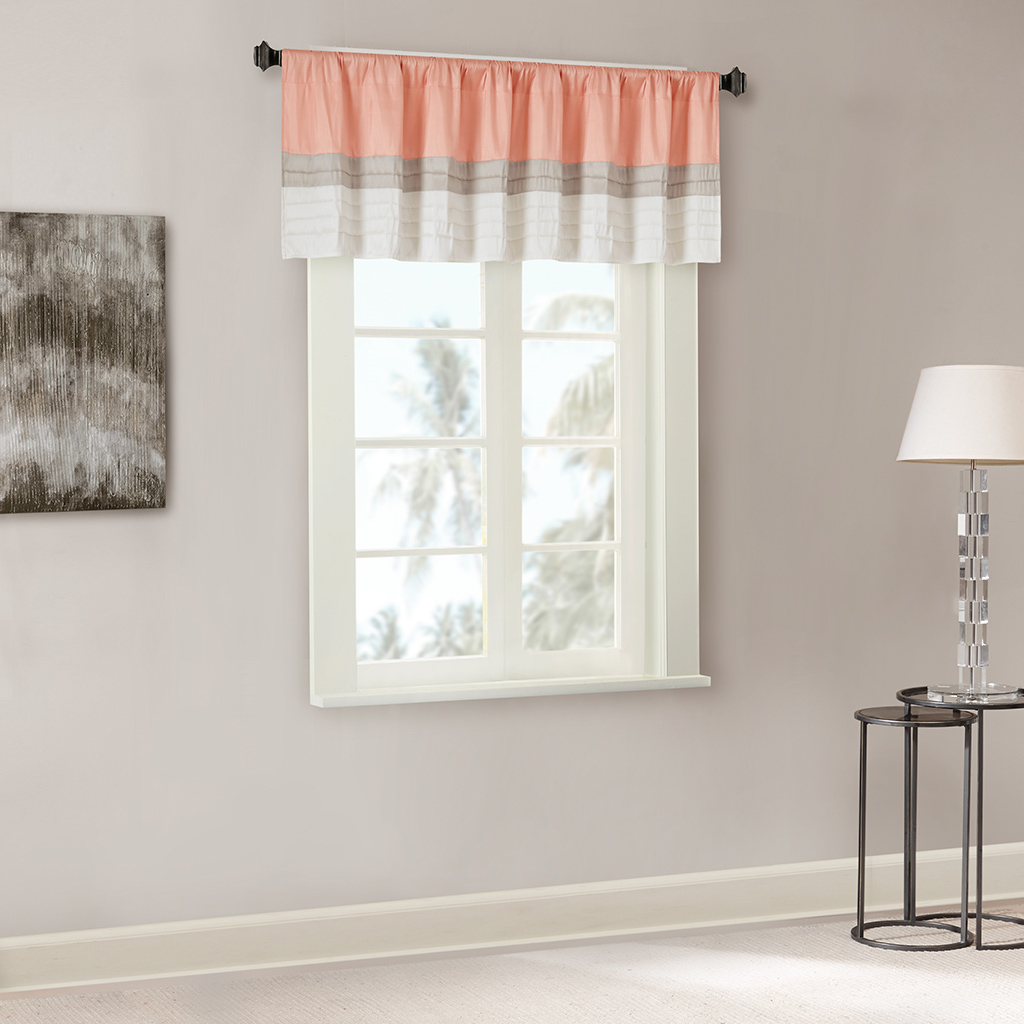

Madison Park - Amherst Polyoni Pintuck Window Valance - Coral - 50x18
