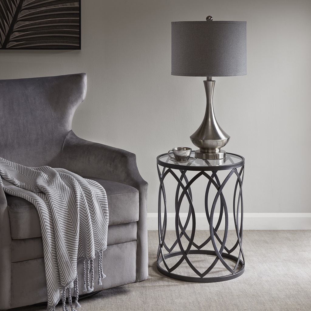 

Madison Park - Arlo Metal Eyelet Accent Table - Black - See below