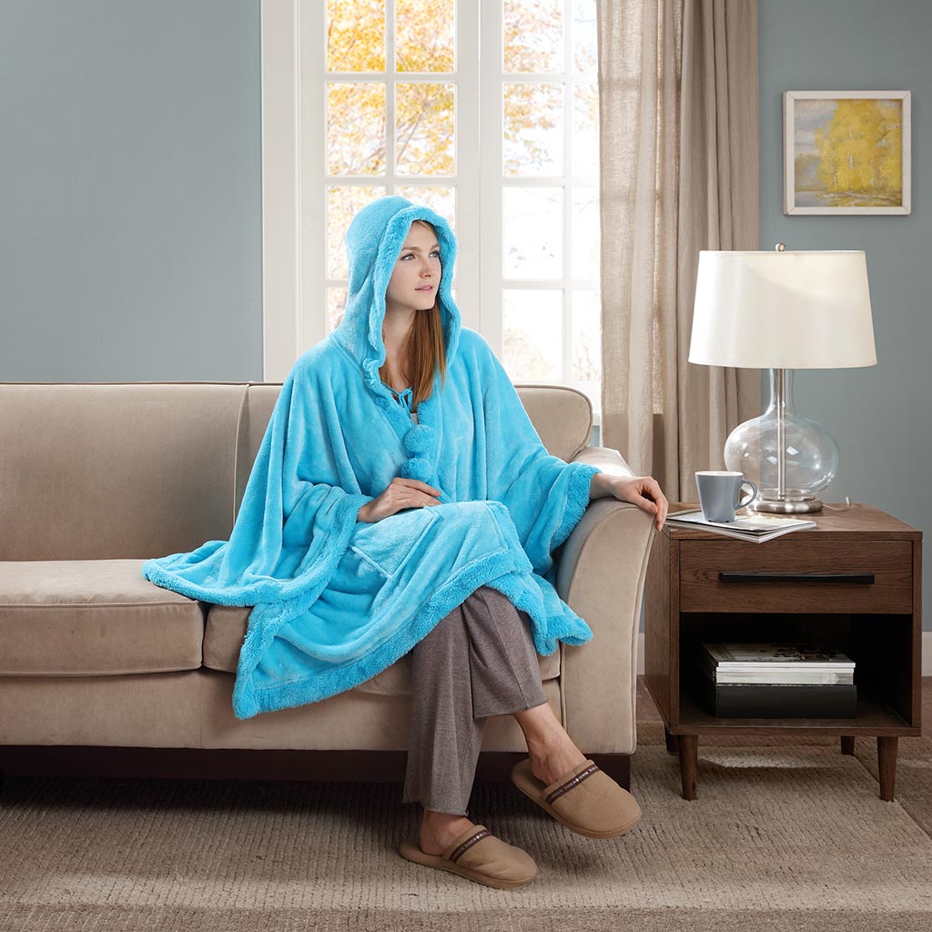 

Premier Comfort - Micro Velour Hoodie Angel Wrap - Aqua - 58x72